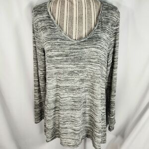 Onque Casual Heathered Grey w/ Silver Sparkles V Neck Long Sleeve Top Size Large